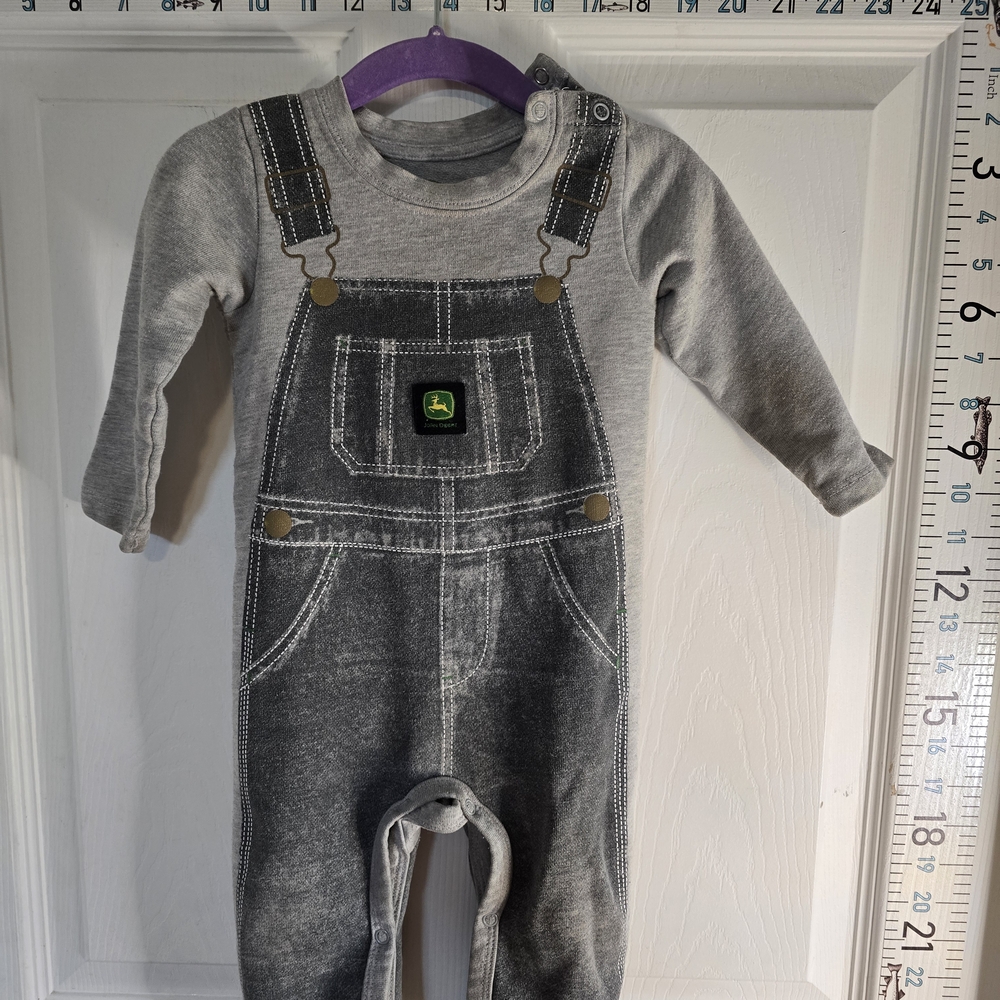 John Deere Grey Faux-Overall Infant Romper with Logo Patch